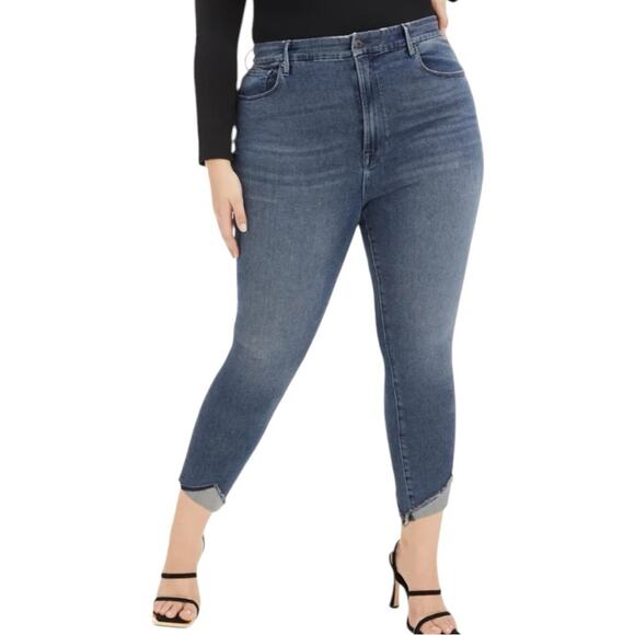 NWT Good American Good Waist Crop Tacked Hem Skinny Jeans Size 16 Retail $145 - Picture 1 of 8